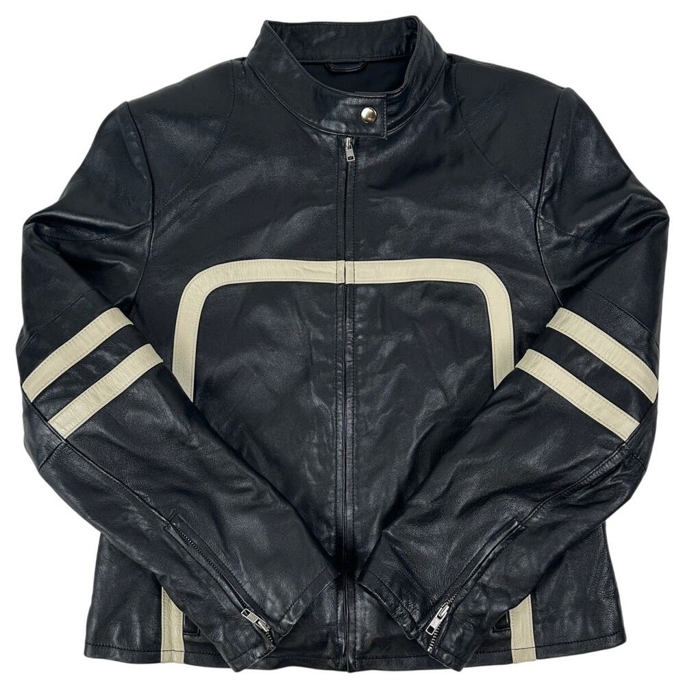 Wilsons Leather Black Maxima Cafe Racer Motorcycle Jacket Women's Sz L